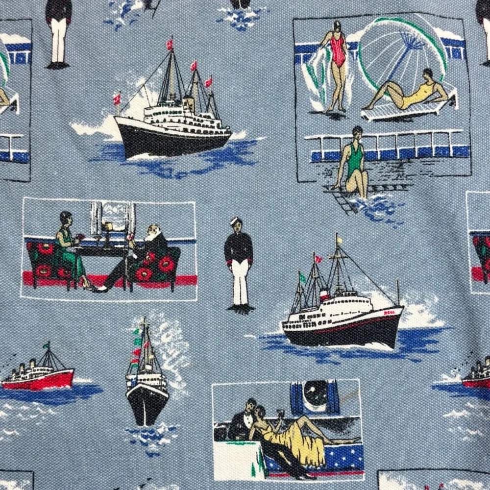 VTG 80s Ralph Lauren‎ Polo Shirt Blue Cruise Ship Nautical Sailing Yacht XXL